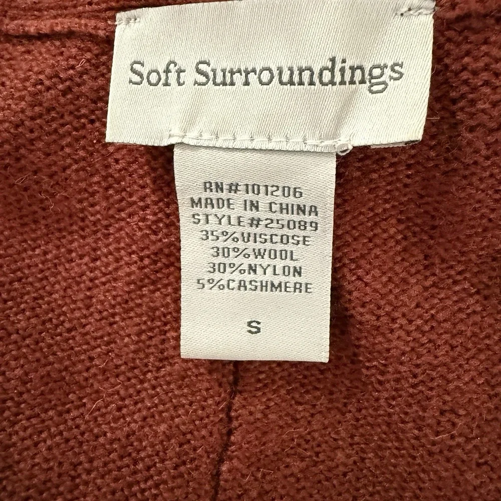 Soft Surroundings Sweater Womens S Rust Red Orange Cashmere Wool‎ Open Cardigan